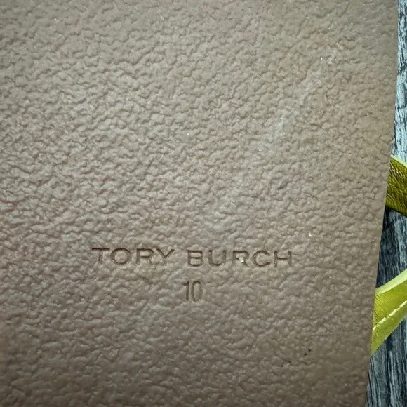 Tory Burch Miller Cloud Leather Sandals Cork Thong Lemon Lime Yellow Sz 10 - Picture 6 of 9